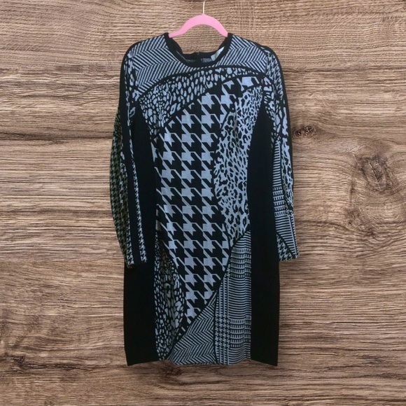 Joseph Ribkoff abstract black white animal print long sleeve bodycon dress. 16 - Picture 1 of 6
